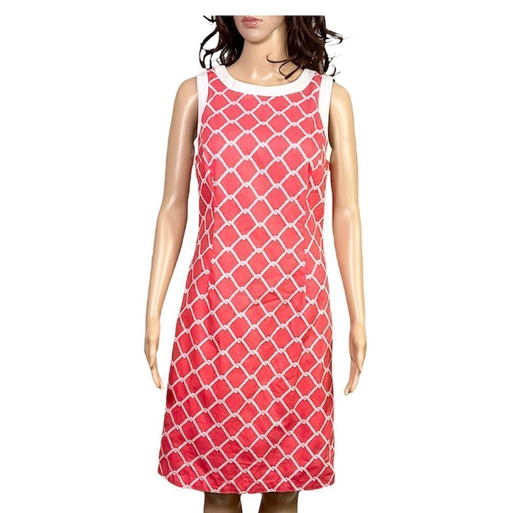 346 Brook Brothers coral white  nautical lined shift dress 2